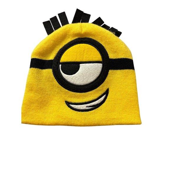 Despicable Me 3 Minion Yellow Knit Beanie Hat With Black Hair Accents Youth Size - Picture 1 of 4
